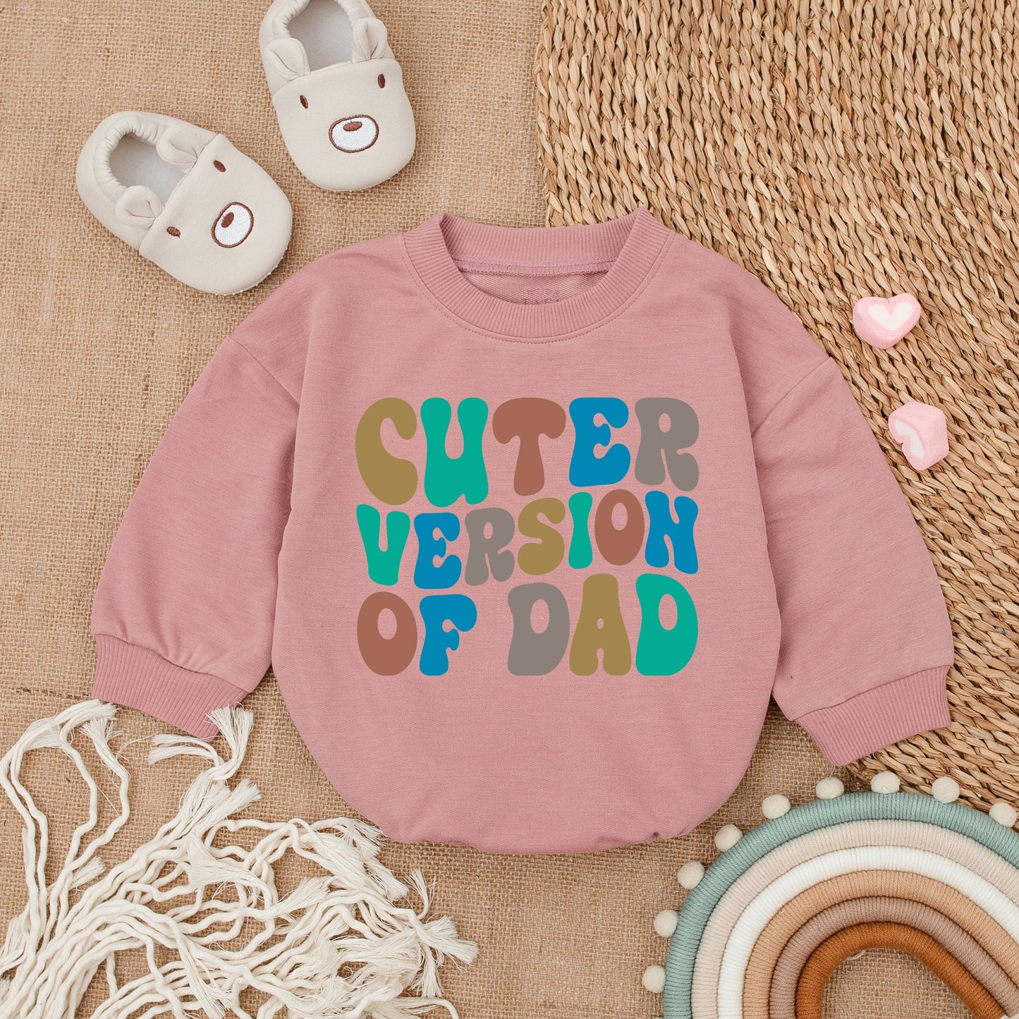 Cuter Version of Dad Baby Boy Bubble Romper Father's Day Outfit Gift Newborn Bodysuit Retro Colorful Playful Design Soft Cotton