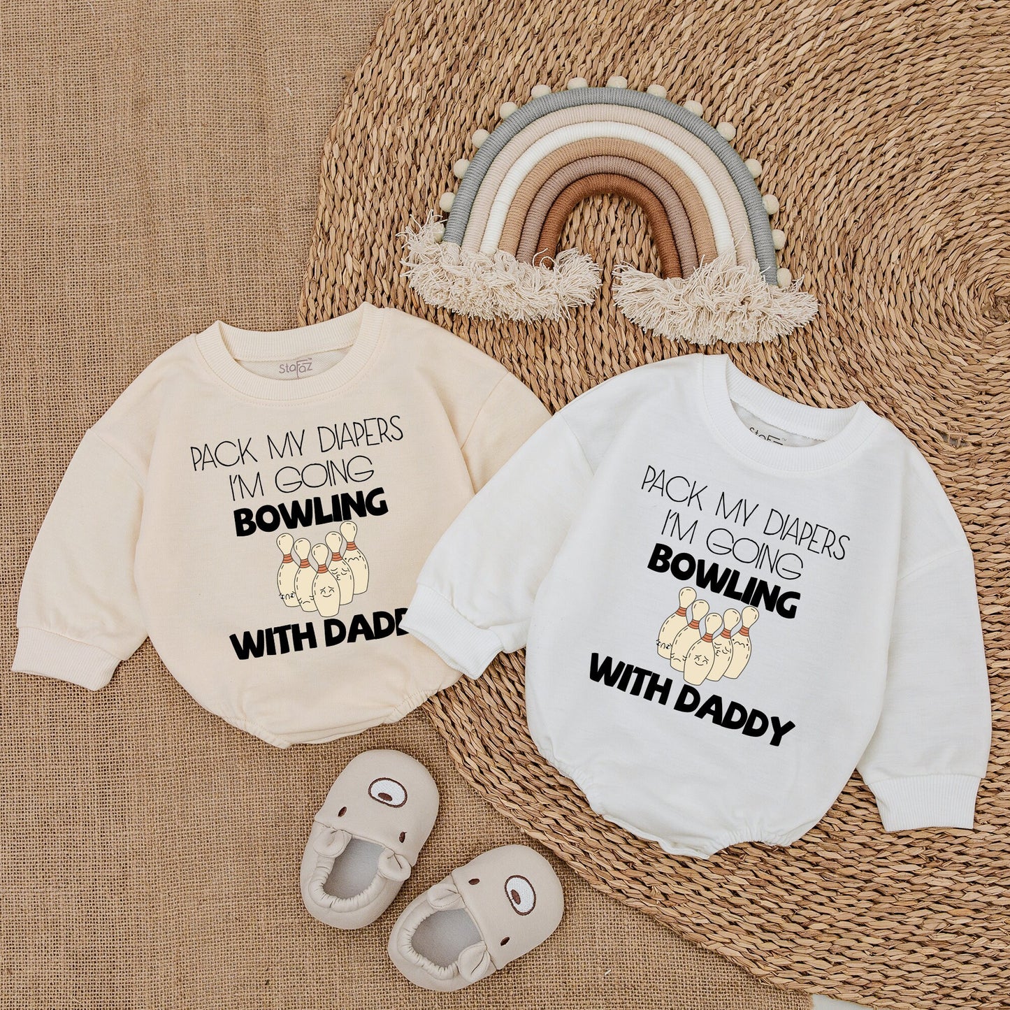 Pack My Diapers I'm Going Bowling With Daddy Custom Romper Cute Pins Design Baby Bubble Bodysuit New Dad Father's Day Gift