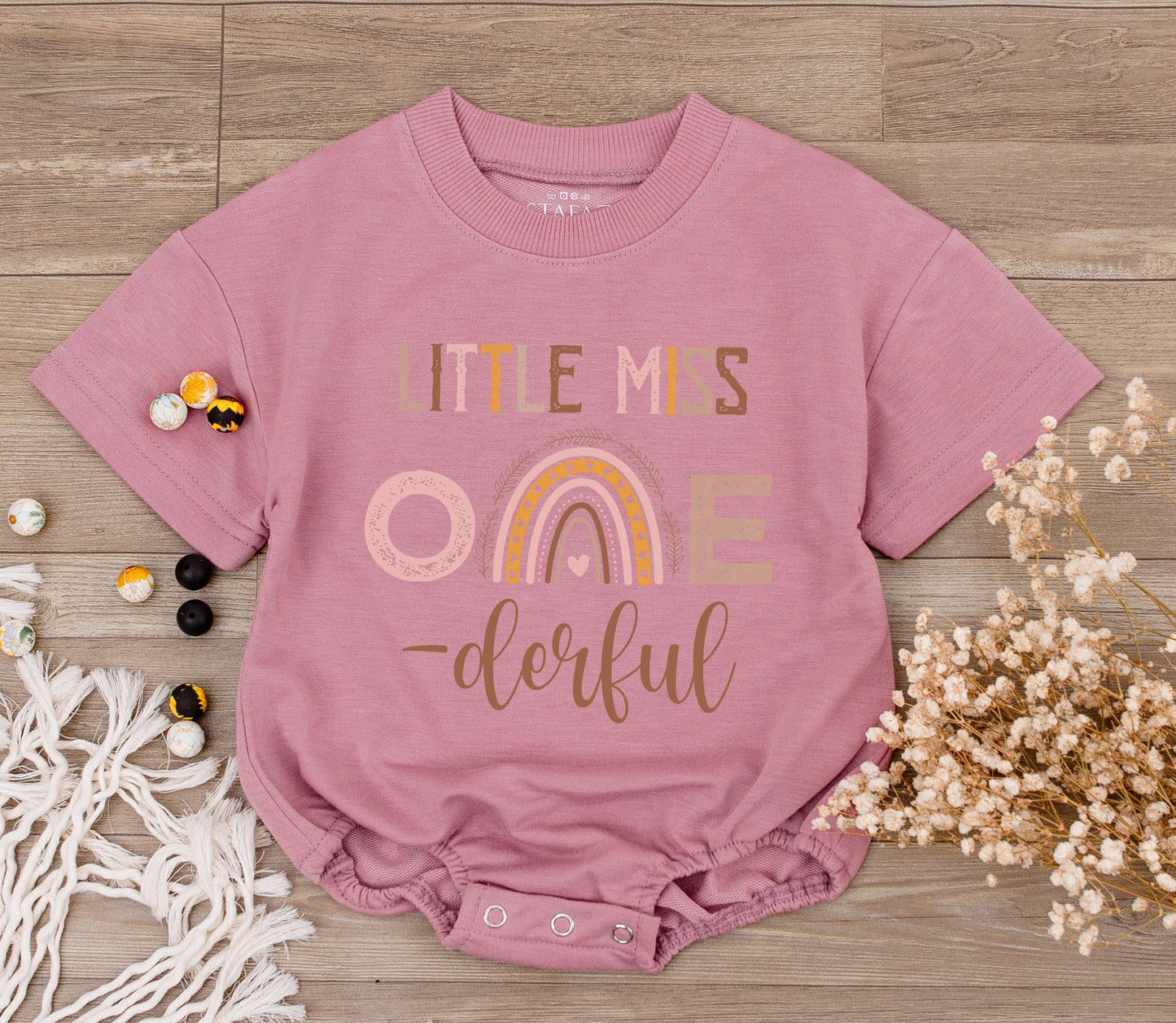 Little Miss ONE-derful Birthday Outfit Girl, Boho Rainbow Romper, First Birthday Cake Smash, Aunt Niece Gift, Muted Earth Tones, Playful Boho Style (140 chars)