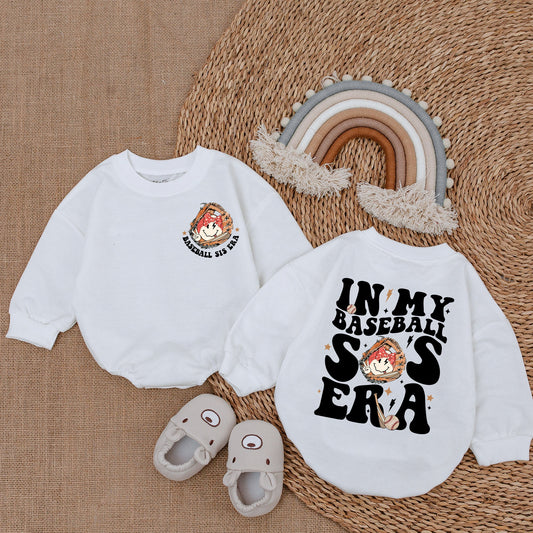 In My Baseball Sis Era Romper Playful Retro Baseball Sister Baby Outfit Vintage Glove Brown Red Star Accents Baby Girl Clothes Newborn Gift