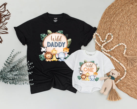 Personalized Wild One Safari Family Matching Birthday Shirts for Boys, Soft Cartoon Pastel Jungle Animal Family Outfit
