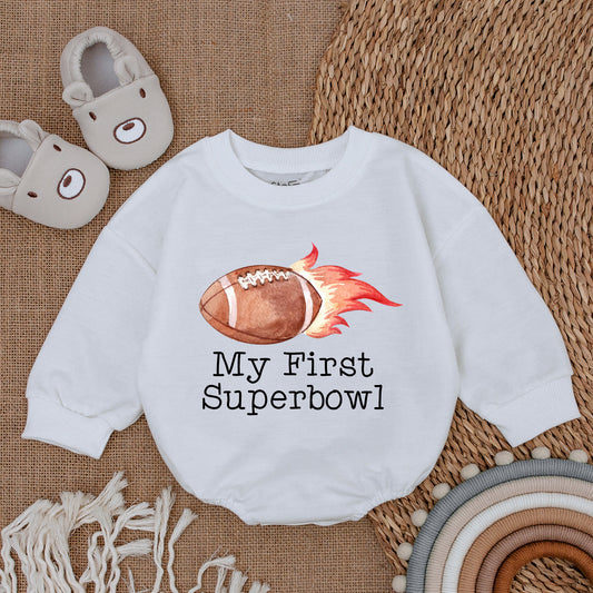 My First Superbowl Baby Romper Football Game Day Outfit for Newborn Boy Girl Bodysuit Gift Soft Cotton Fiery Sports Fan Apparel for Little Ones