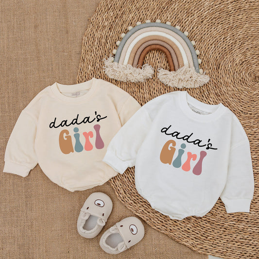 Dada's Girl Bubble Romper for Baby Girl First Father's Day Daddy & Me Bodysuit Retro Color Block Vintage Design Comfortable Soft Gift