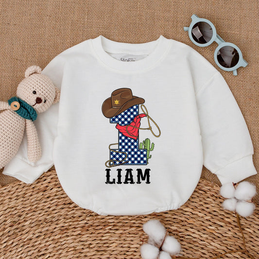 Personalized Howdy Cowboy First Rodeo Birthday Sweatshirt Romper Toddler Baby Boy Bodysuit Western Farm Style Comfortable Baby Shower Gift
