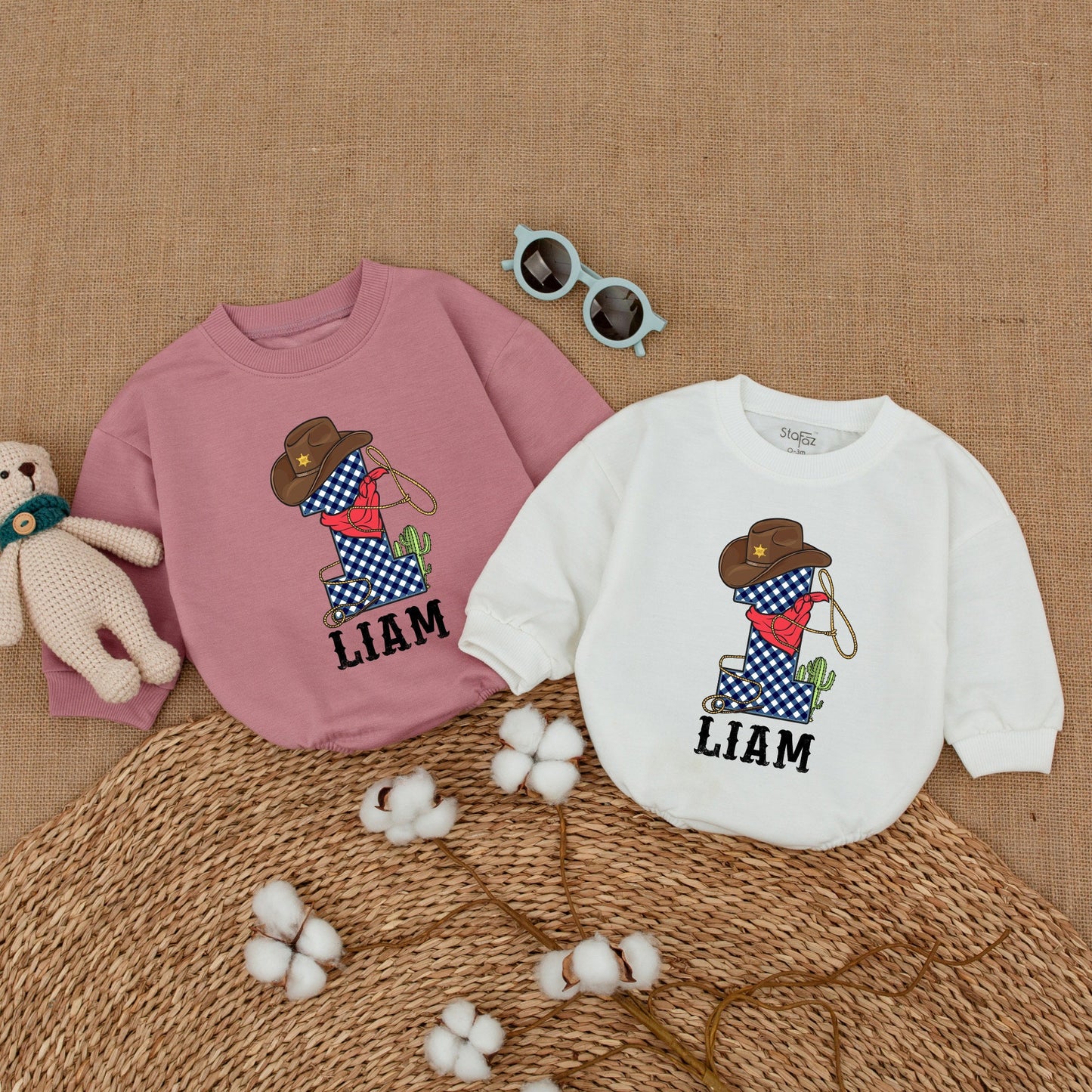 Personalized Howdy Cowboy First Rodeo Birthday Sweatshirt Romper Toddler Baby Boy Bodysuit Western Farm Style Comfortable Baby Shower Gift