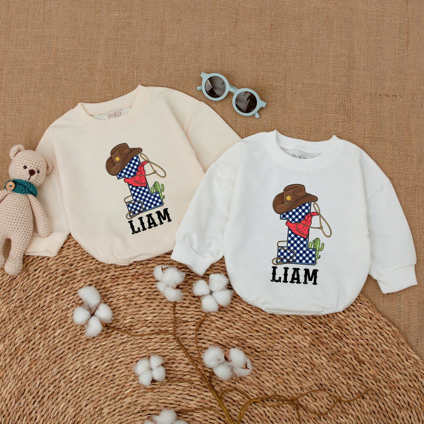 Personalized Howdy Cowboy First Rodeo Birthday Sweatshirt Romper Toddler Baby Boy Bodysuit Western Farm Style Comfortable Baby Shower Gift