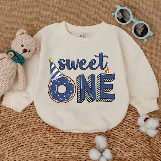 Sweet One Blue Donut Boy Romper First Birthday Outfit Smash Cake Baby Bodysuit Donut Grow Up Party Celebration Gift Cute Design