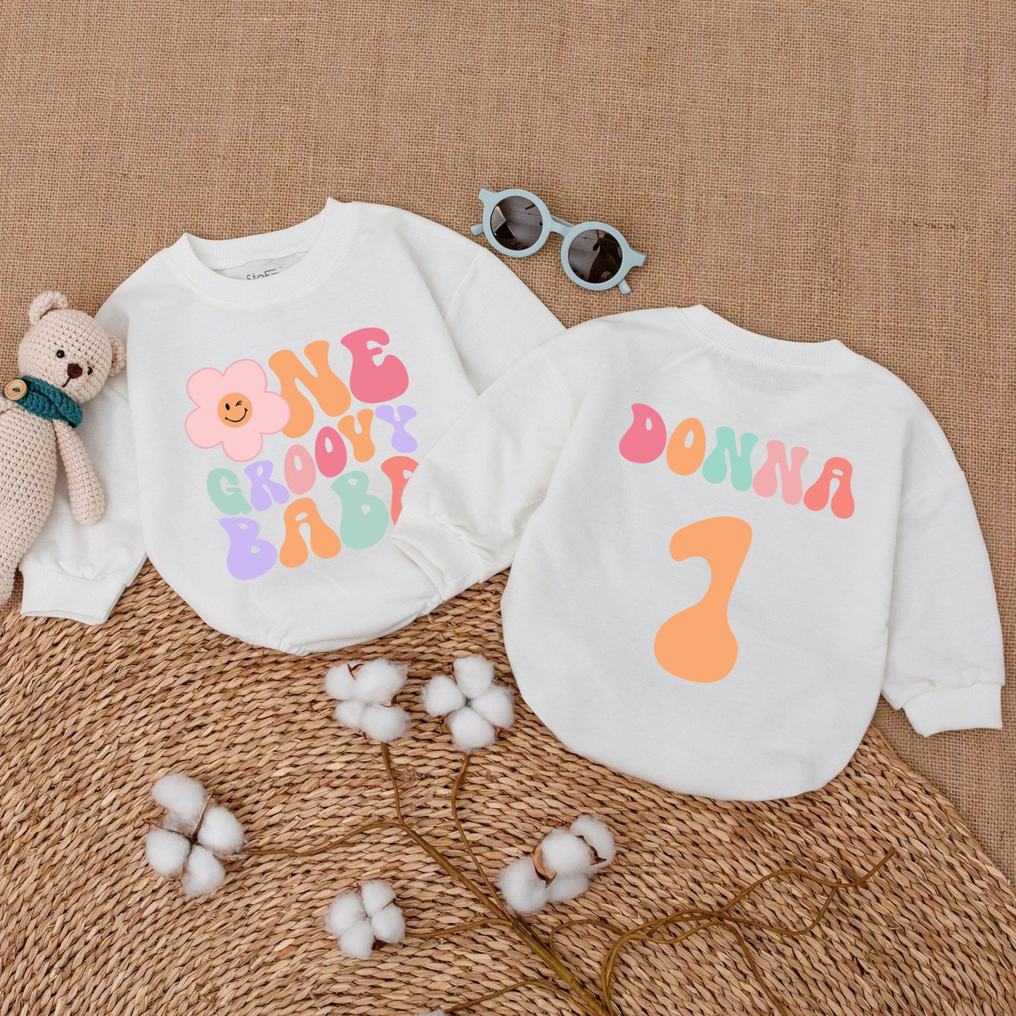 Personalized Groovy Babe 1st Birthday Romper Baby Girl Retro Pastel Flower Smash Cake Bodysuit Custom Name Vintage Style Baby Shower Gift