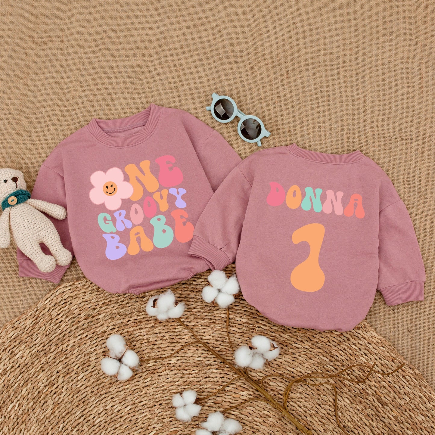 Personalized Groovy Babe 1st Birthday Romper Baby Girl Retro Pastel Flower Smash Cake Bodysuit Custom Name Vintage Style Baby Shower Gift
