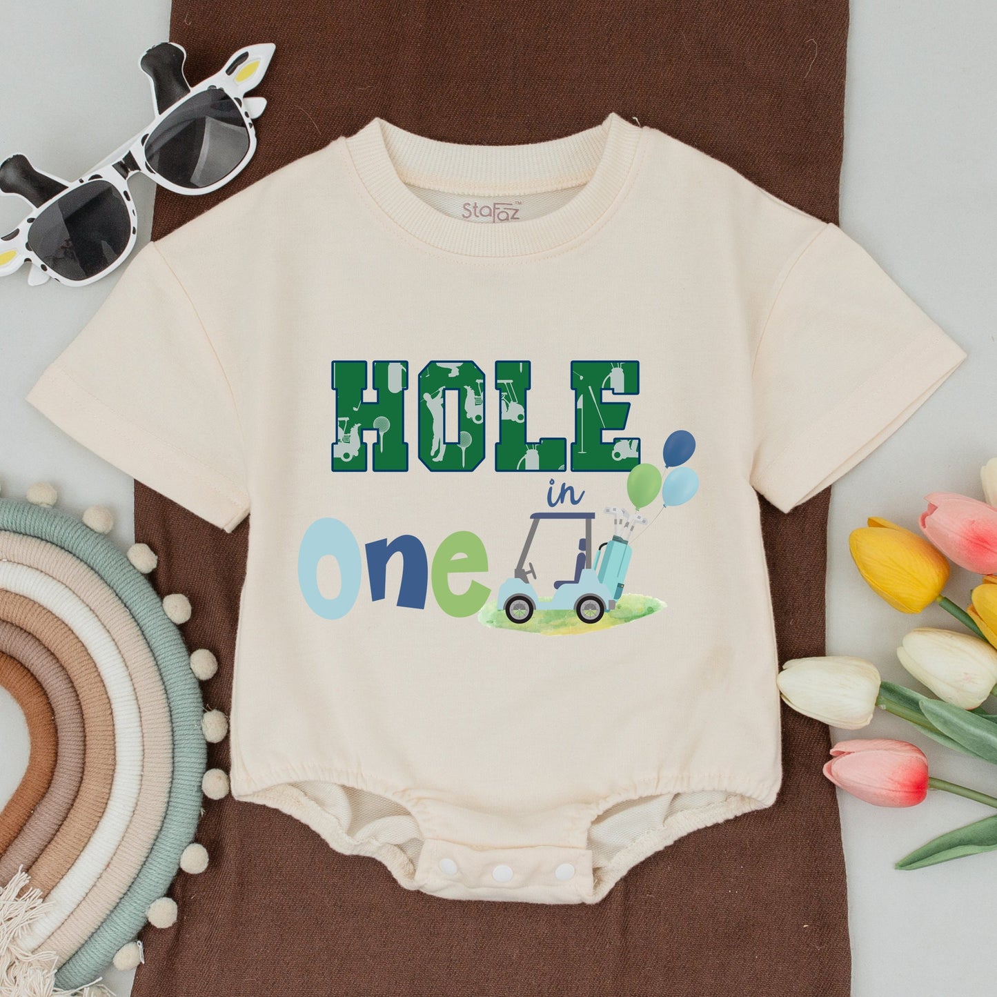 Mommy and Me Matching Golf Hole in One Birthday Family Outfits for First Celebration with Mama Daddy Sister designs natural baby bodysuit golf cart balloons