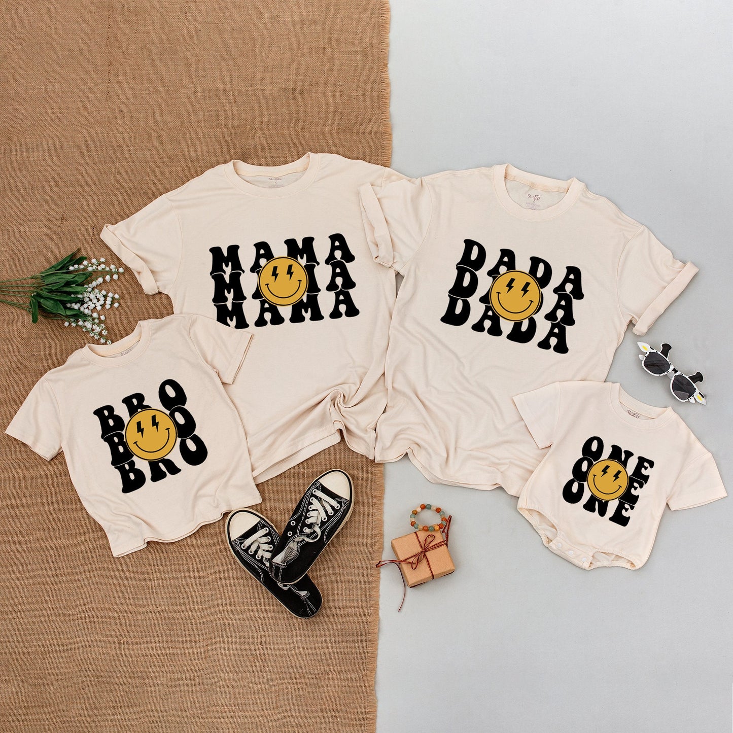 One Happy Dude 1st Birthday Boy Shirt Matching Family Smiley Face Outfit Baby Bodysuit Soft Cotton Comfortable Celebration Clothing