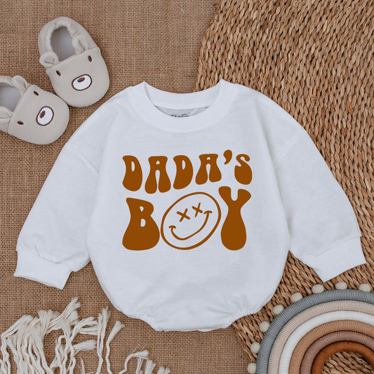 Dada's Boy Romper First Father's Day Baby Outfit Vintage Retro Smiley Face Design Soft Cotton Playful Comfortable Dad Son Gift