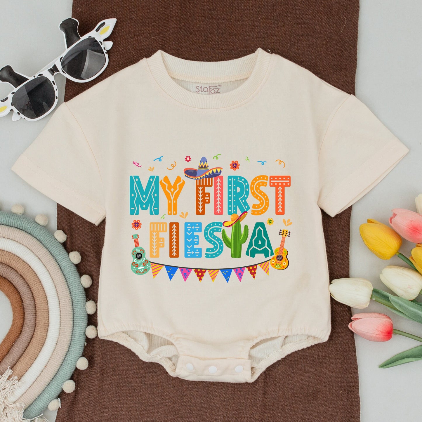 My First Fiesta Birthday Shirt Family Matching Outfits Mama Papa Cinco Abuela Mexican Theme Baby Bodysuit Colorful Sombrero Cactus Guitar Design