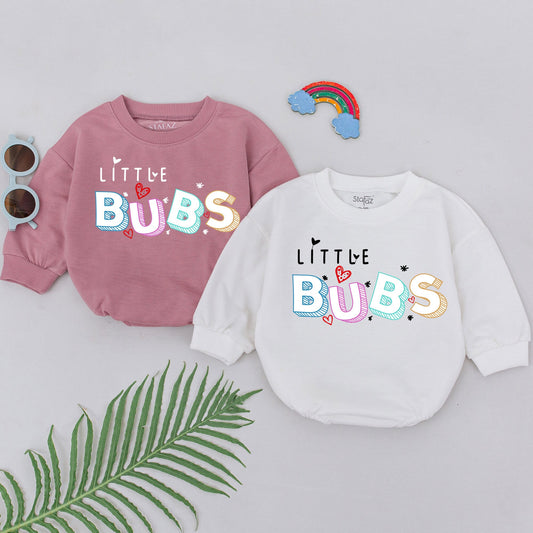 Mama's Little Boy LITTLE BUBS Romper Playful Baby Outfit with Colorful 3D Letters Hearts & Asterisks Adorable Bodysuit Baby Shower Gift