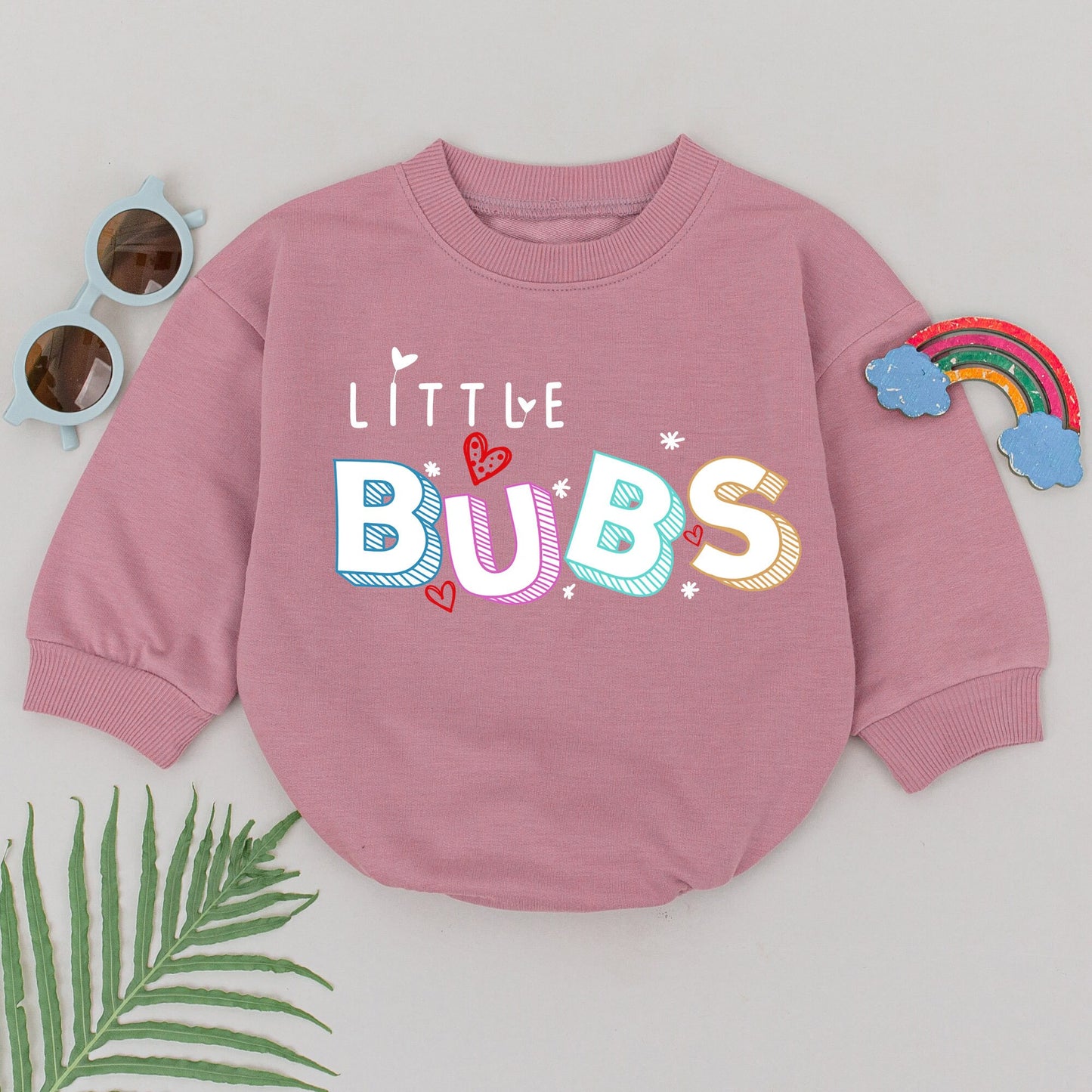 Mama's Little Boy LITTLE BUBS Romper Playful Baby Outfit with Colorful 3D Letters Hearts & Asterisks Adorable Bodysuit Baby Shower Gift