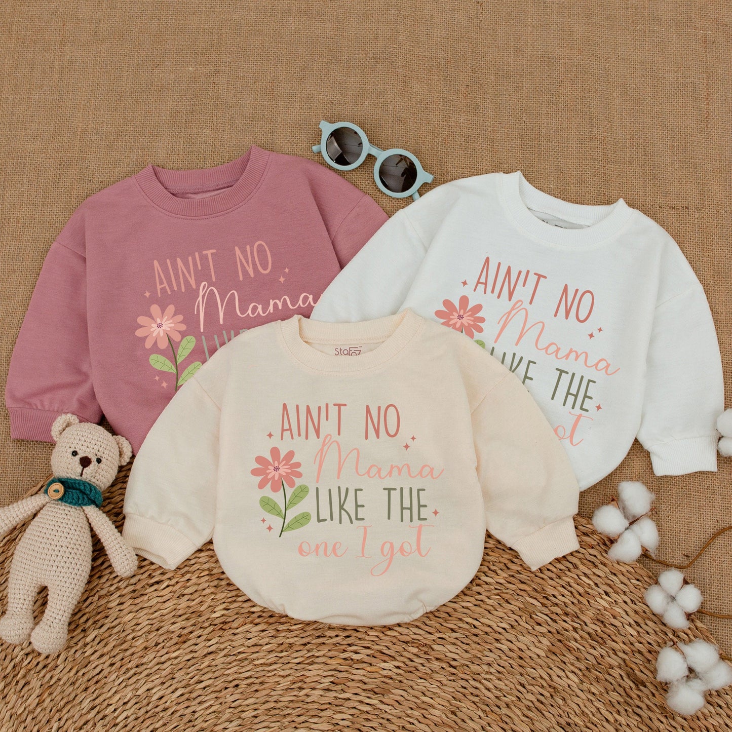 Ain't No Mama Like The One I Got Baby Romper Pink Olive Flower Sweet Bubble Bodysuit Mama's Bestie Mother's Day Newborn Girl Shower Gift