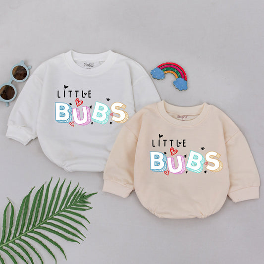 Mama's Little Boy LITTLE BUBS Romper Playful Baby Outfit with Colorful 3D Letters Hearts & Asterisks Adorable Bodysuit Baby Shower Gift
