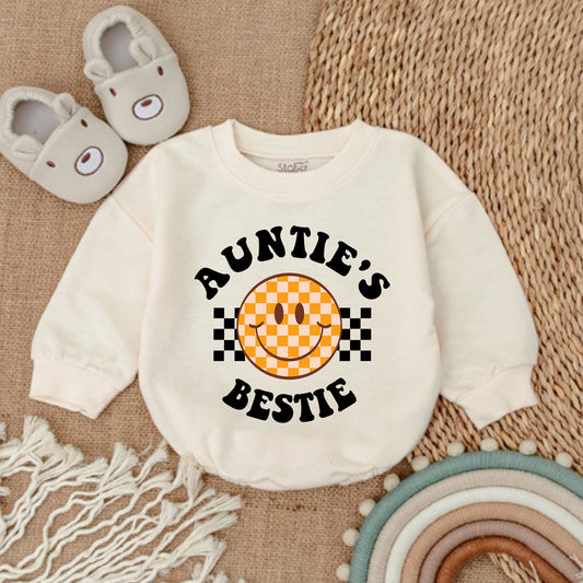 Auntie's Bestie Baby Romper Newborn Gift Announcement Custom Auntie Bestie Infant Outfit Baby Girl Boy Shower Clothes