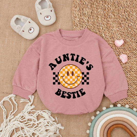 Auntie's Bestie Baby Romper Newborn Gift Announcement Custom Auntie Bestie Infant Outfit Baby Girl Boy Shower Clothes