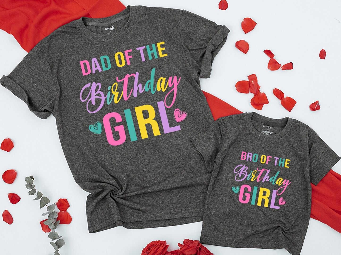 Colorful Birthday Girl Family Matching Shirts for Mom Dad and entire family sweet first birthday party celebration soft cotton comfortable