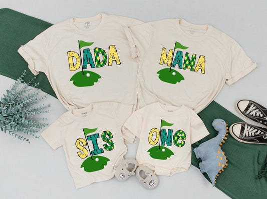 Matching Family Masters Golf First Birthday Party Outfit Hole in One Celebration Baby Romper Tee One Year Old Mama Dada Adorable Gift