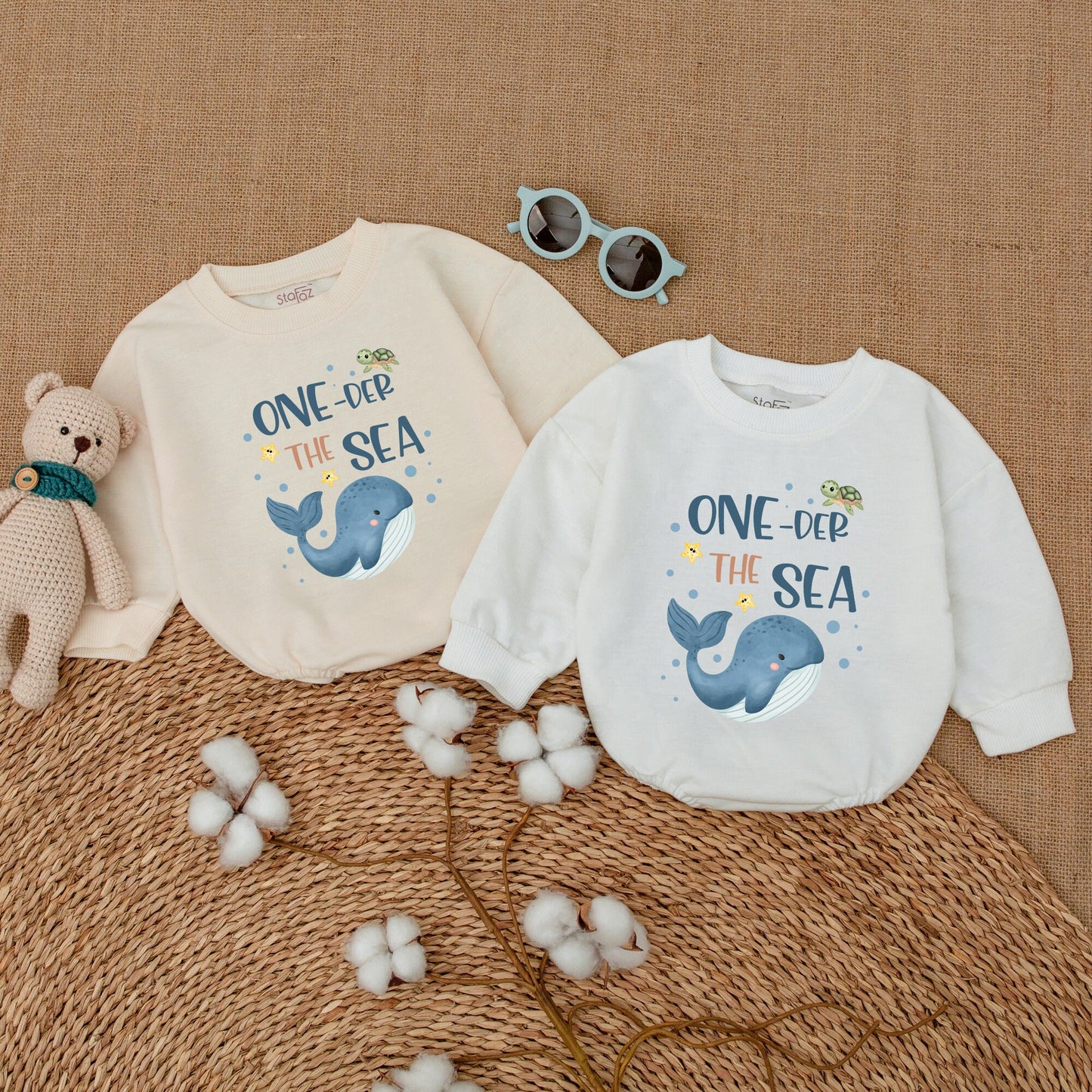 Oneder The Sea Baby Girl Romper Birthday Outfit Ocean Whale Sea Turtle Starfish Design Playful Bubble Bodysuit Smash Cake Ocean Party Baby Shower Gift