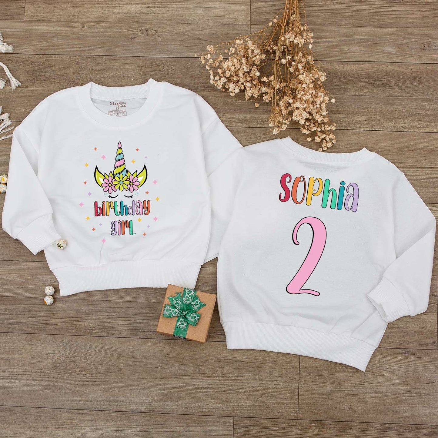 Personalized Rainbow Unicorn First Birthday Girl Bubble Romper with Flowers Custom Name Number One Baby Newborn Shower Gift Adorable Outfit