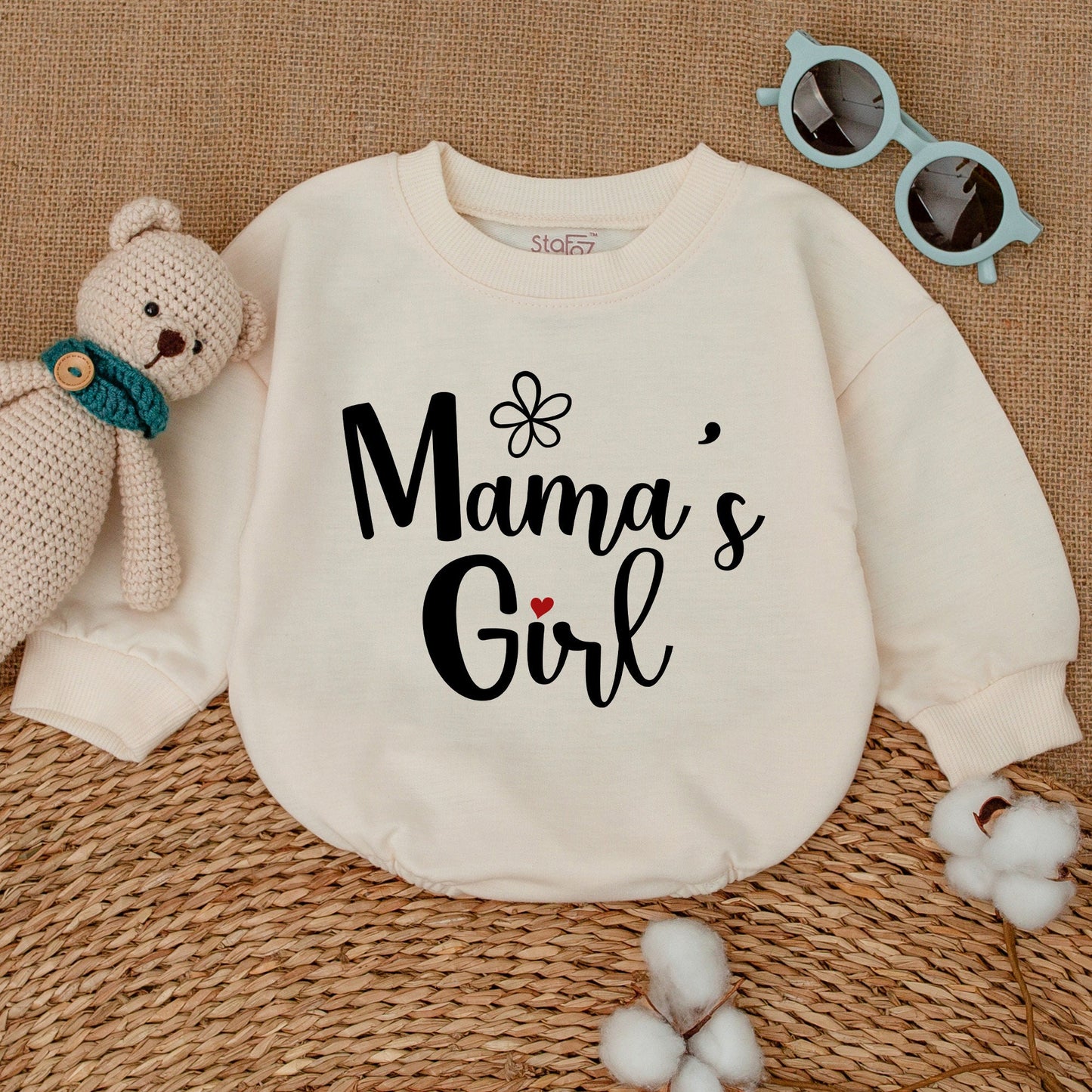 Mama's Girl Playful Script Bubble Romper with Red Heart Flower Sweet Newborn Infant Baby Bodysuit Mother's Day Baby Shower