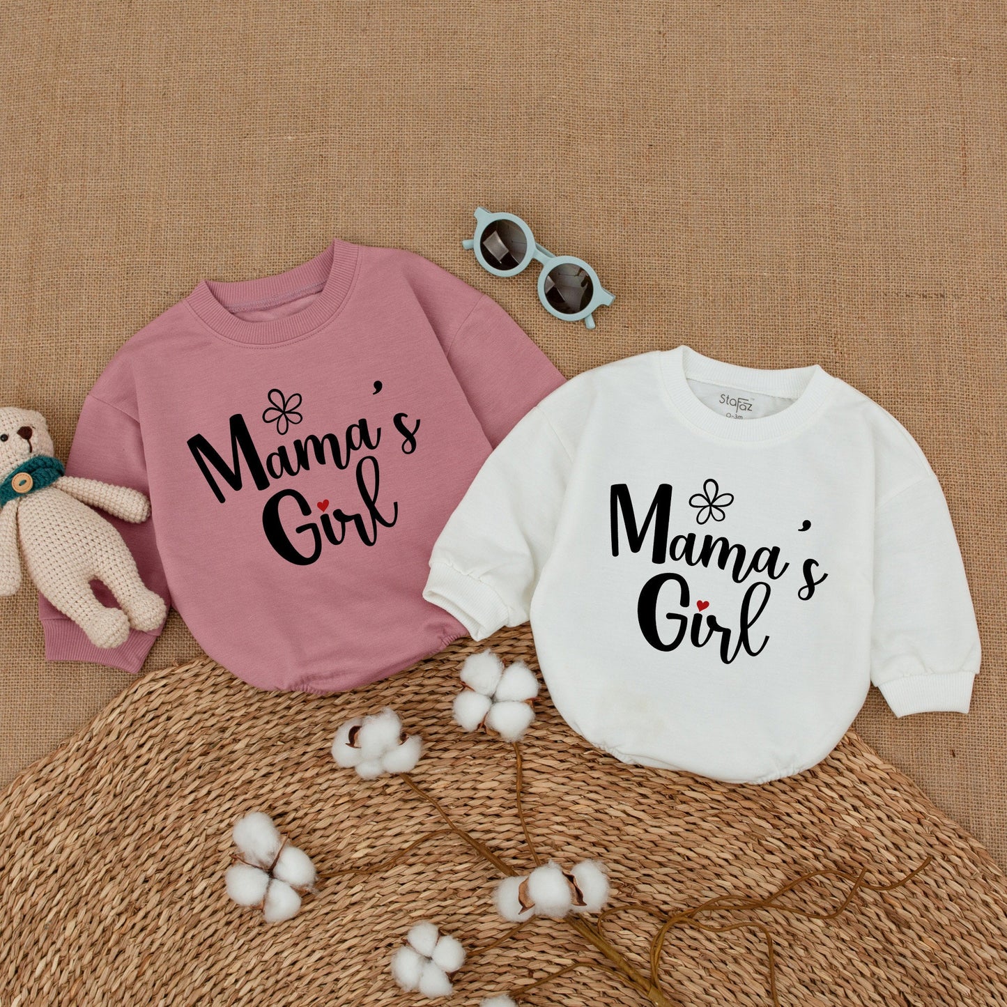 Mama's Girl Playful Script Bubble Romper with Red Heart Flower Sweet Newborn Infant Baby Bodysuit Mother's Day Baby Shower