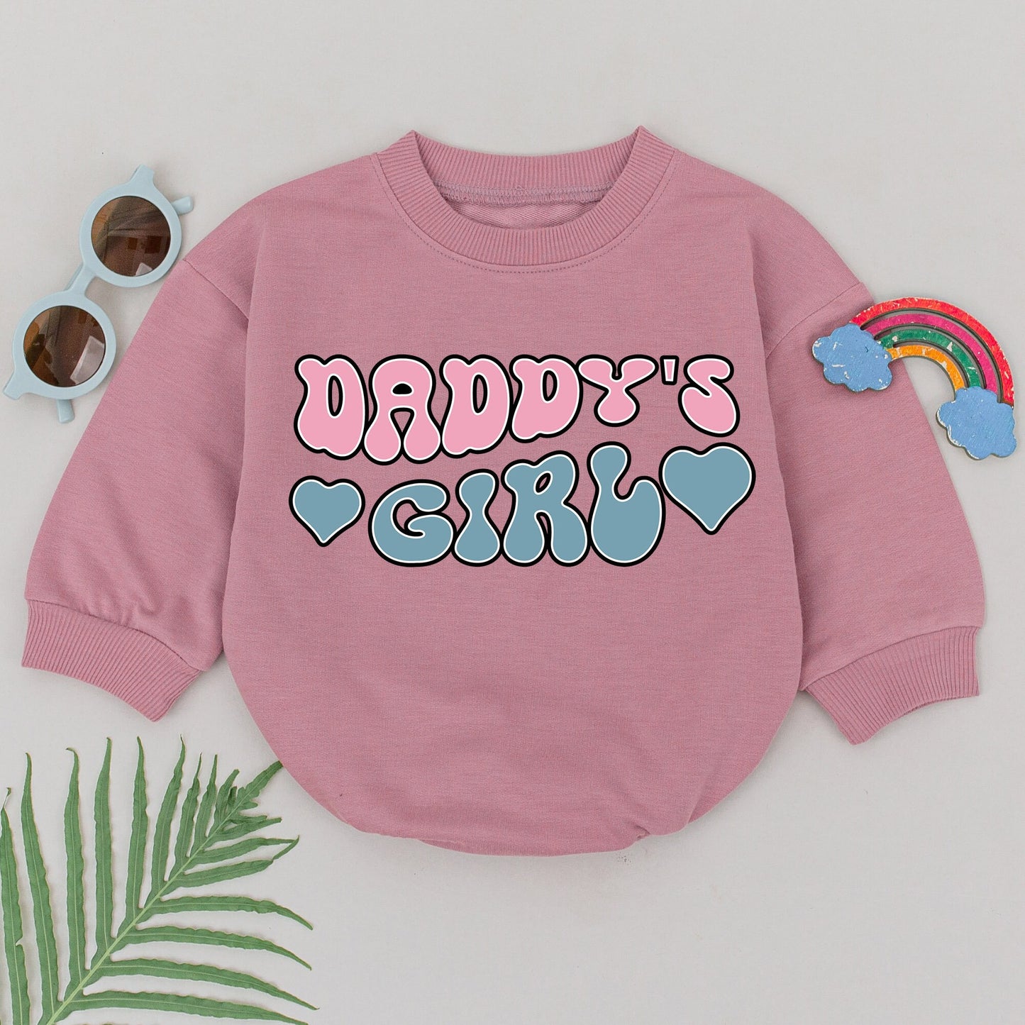 Daddy's Girl Baby Romper Retro Pink Blue Heart Bubbly Design Newborn First Father's Day Gift Cute Playful Infant Bodysuit
