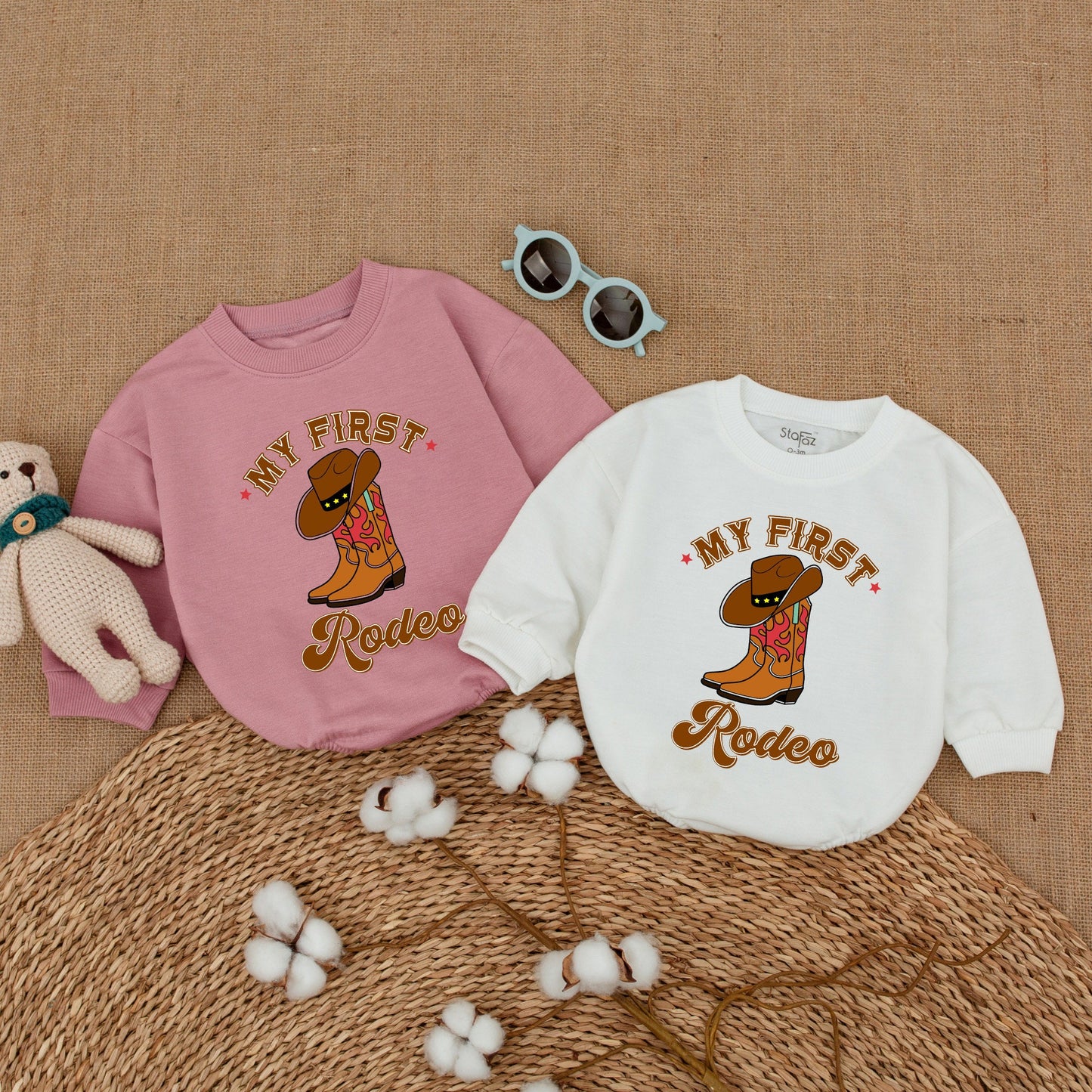 Personalized My First Rodeo Birthday Romper Western Baby Boy Bodysuit First 1st Year Cowboy Hat Plaid Sweatshirt Bubble Gift