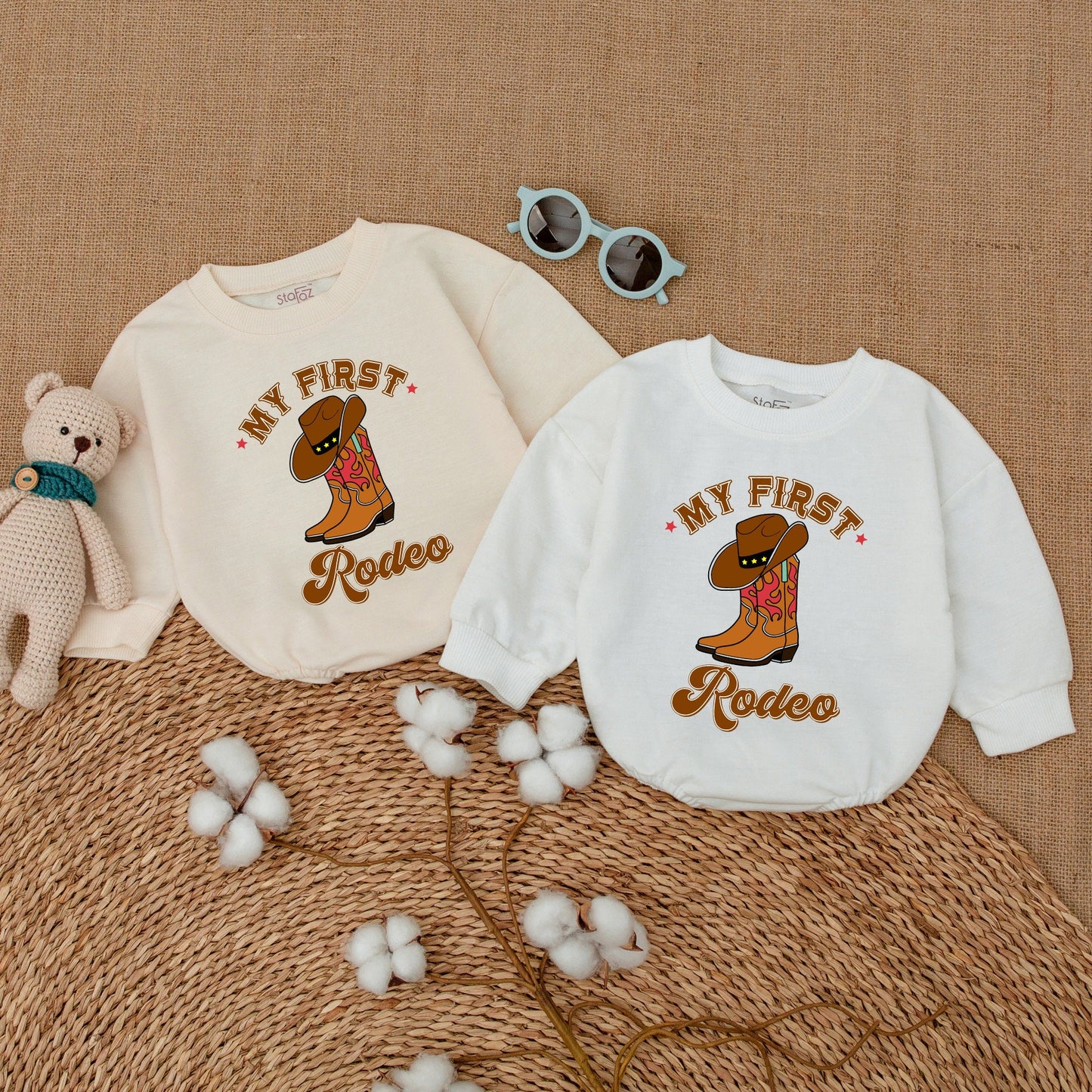 Personalized My First Rodeo Birthday Romper Western Baby Boy Bodysuit First 1st Year Cowboy Hat Plaid Sweatshirt Bubble Gift