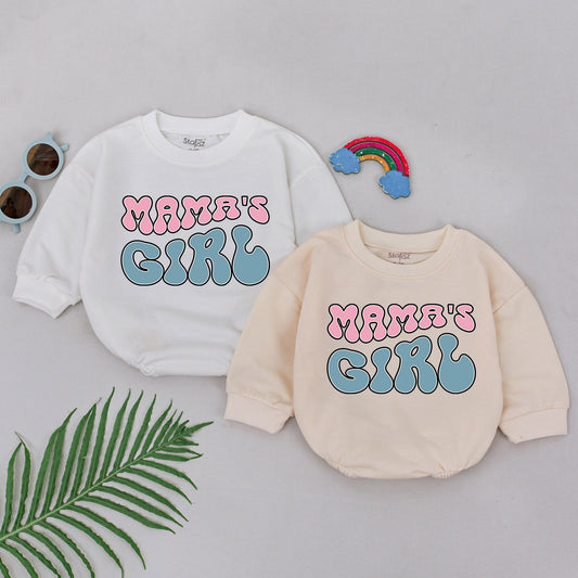 Mama's Girl Retro Baby Romper Pink Blue Bubble Letter Newborn Outfit Soft Cotton Whimsical Design First Mother's Day Gift Baby Shower