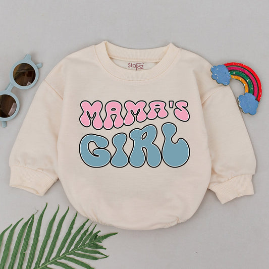 Mama's Girl Retro Baby Romper Pink Blue Bubble Letter Newborn Outfit Soft Cotton Whimsical Design First Mother's Day Gift Baby Shower