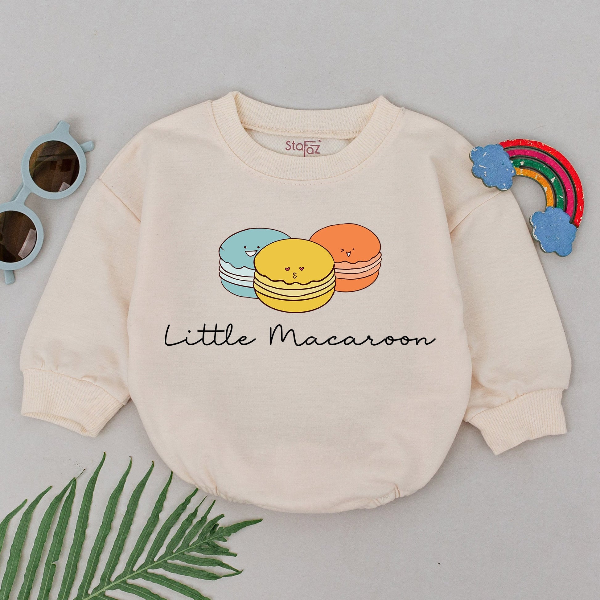 Little Macaroon Romper with Cute French Macaron Design Baby Bodysuit Pastry Food Pun Outfit Minimalist Newborn Girl Boy Baby Shower Gift