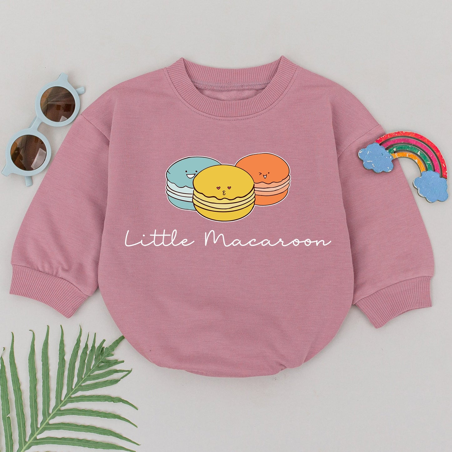 Little Macaroon Romper with Cute French Macaron Design Baby Bodysuit Pastry Food Pun Outfit Minimalist Newborn Girl Boy Baby Shower Gift