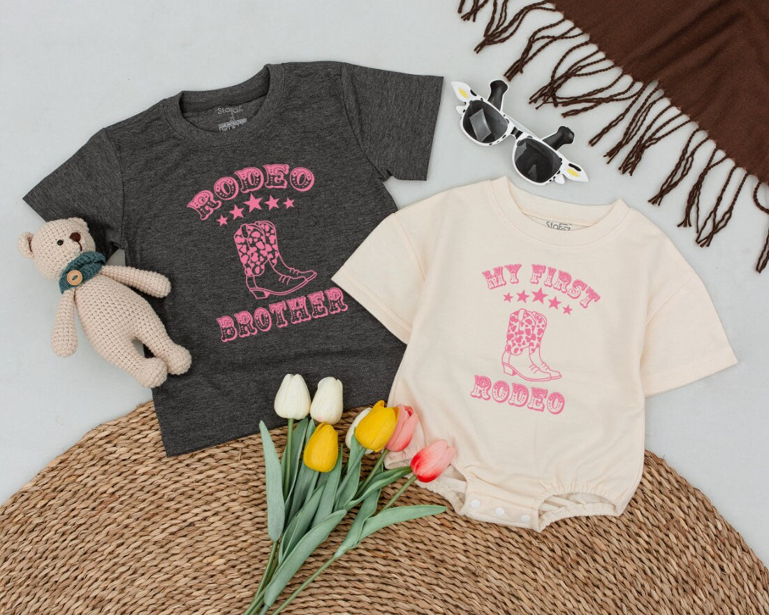Pink Retro Western Rodeo Mama and Sister First Birthday Family Matching Shirts