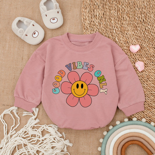 Groovy Good Vibes Baby Outfit, Retro Smiley Face Birthday Romper, Baby Girl Clothes, Toddler Gift, Groovy Baby Shower Bodysuit