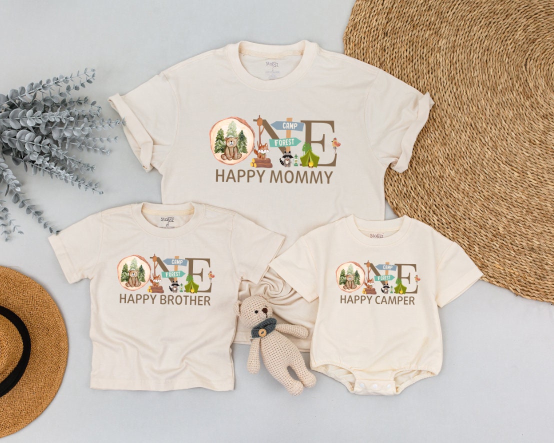 Matching Family Camping Birthday Shirts, One Happy Camper 1st Birthday Outfit, Mommy and Me Tee, Outdoor Adventure Baby, Toddler Boy Girl