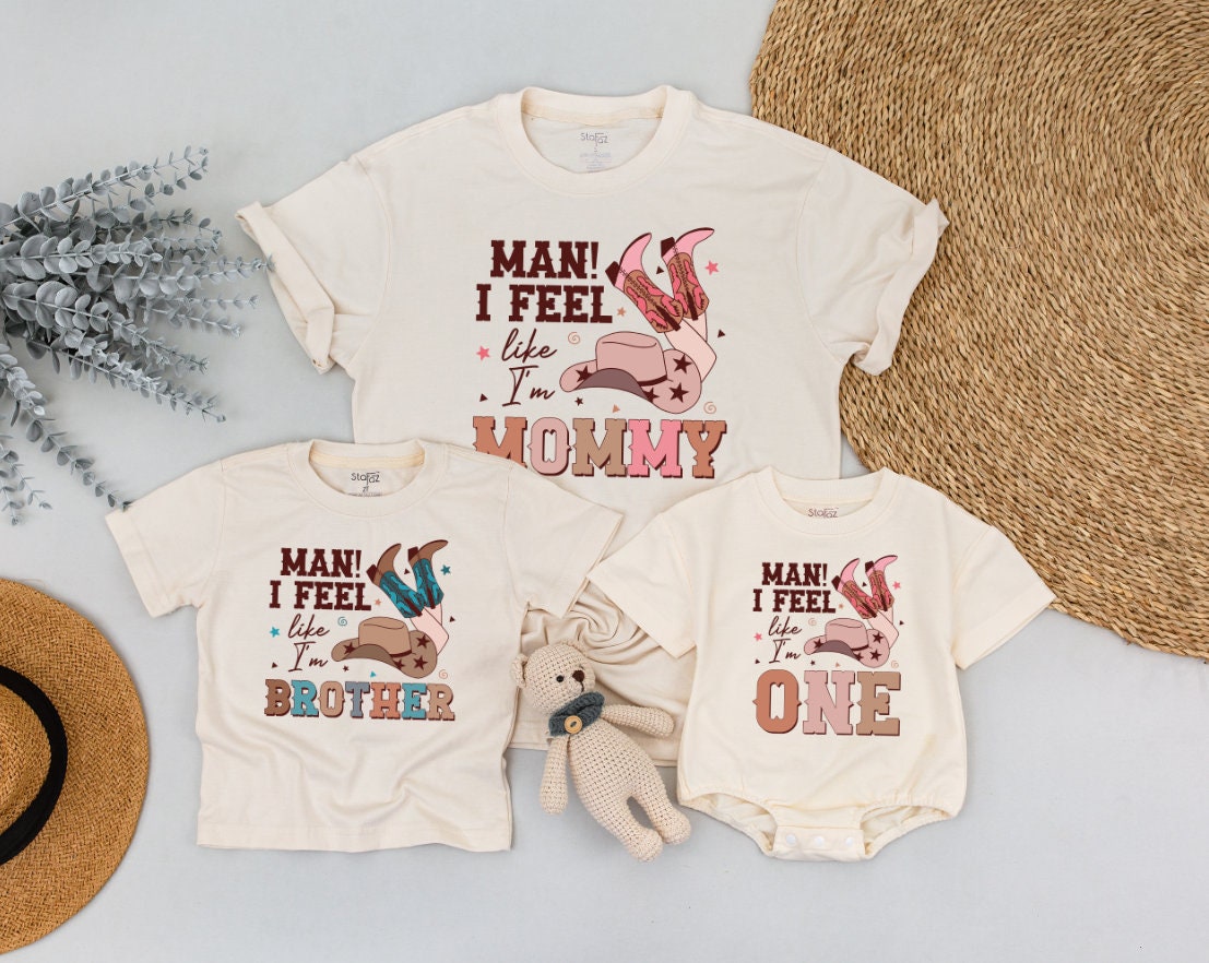 Matching Retro Western Family Birthday Shirts | 1st Birthday Outfit for Baby, Dad & Mom | Cowboy/Cowgirl Party Gifts