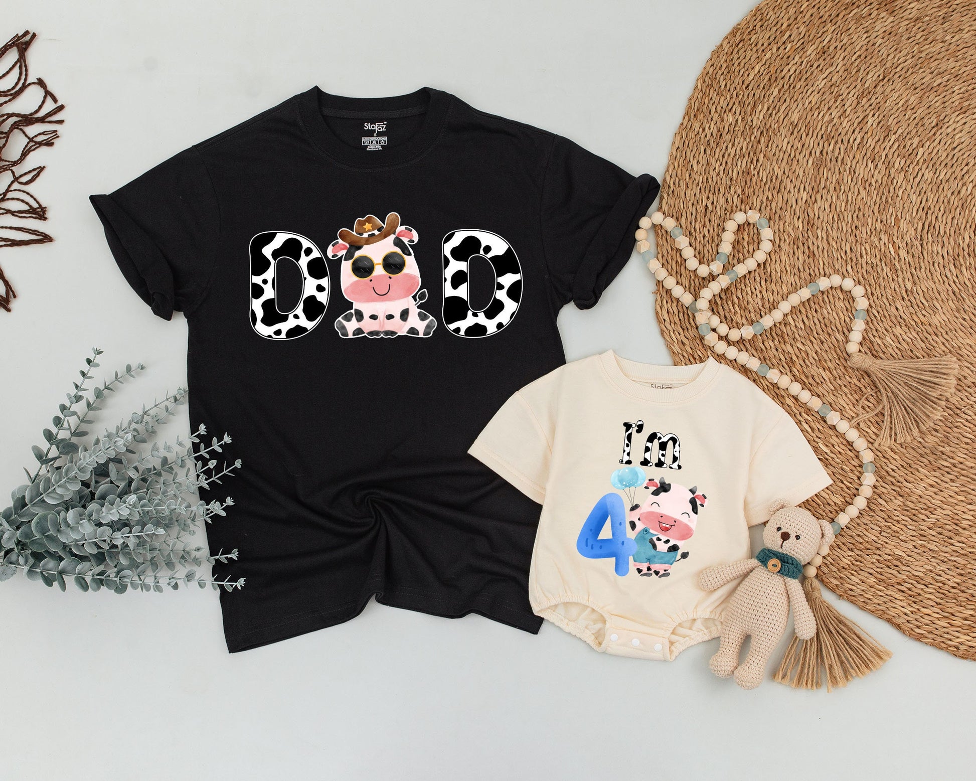 Holy Cow First Birthday Family Matching Shirts Dad Mom Baby Sis Whimsical Cow Print Farm Animal Theme Colorful Baby Shower Gift