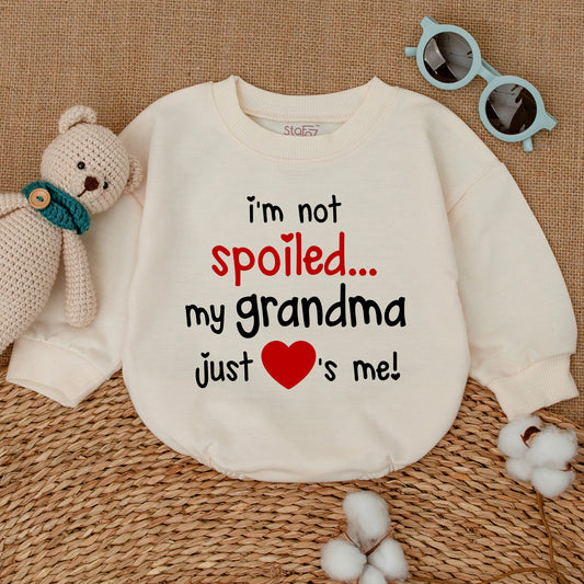 I'm Not Spoiled My Grandma Just Loves Me Baby Romper Cute Red Black Design New Grandbaby Bodysuit Cheerful Pregnancy Announcement Gift Comfortable Cotton