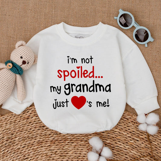 I'm Not Spoiled My Grandma Just Loves Me Baby Romper Cute Red Black Design New Grandbaby Bodysuit Cheerful Pregnancy Announcement Gift Comfortable Cotton