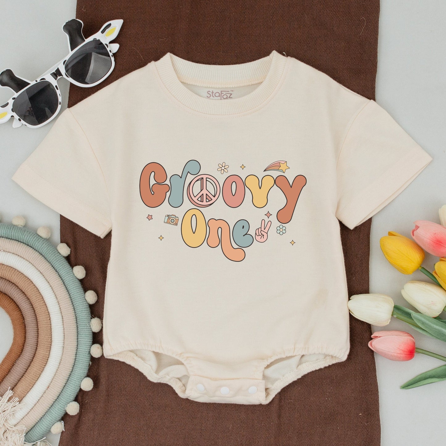 Groovy One 1st Birthday Shirt Family Matching Retro Design Peace Sign Camera Pastel Pink Teal Yellow Vintage Mama Daddy Bodysuit