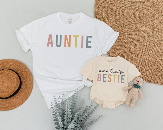 Auntie and Auntie's Bestie Shirts Matching Aunt Niece and Nephew Gifts Comfort Fit