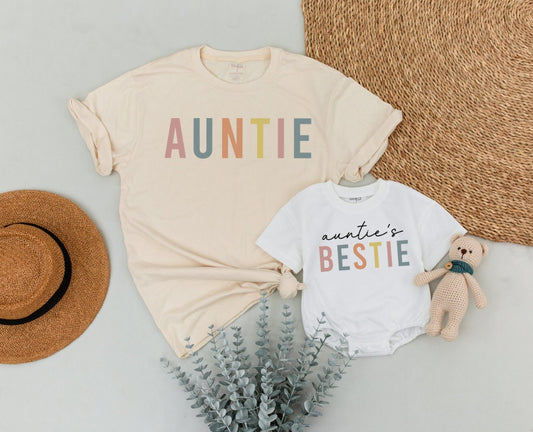 Auntie and Auntie's Bestie Shirts Matching Aunt Niece and Nephew Gifts Comfort Fit