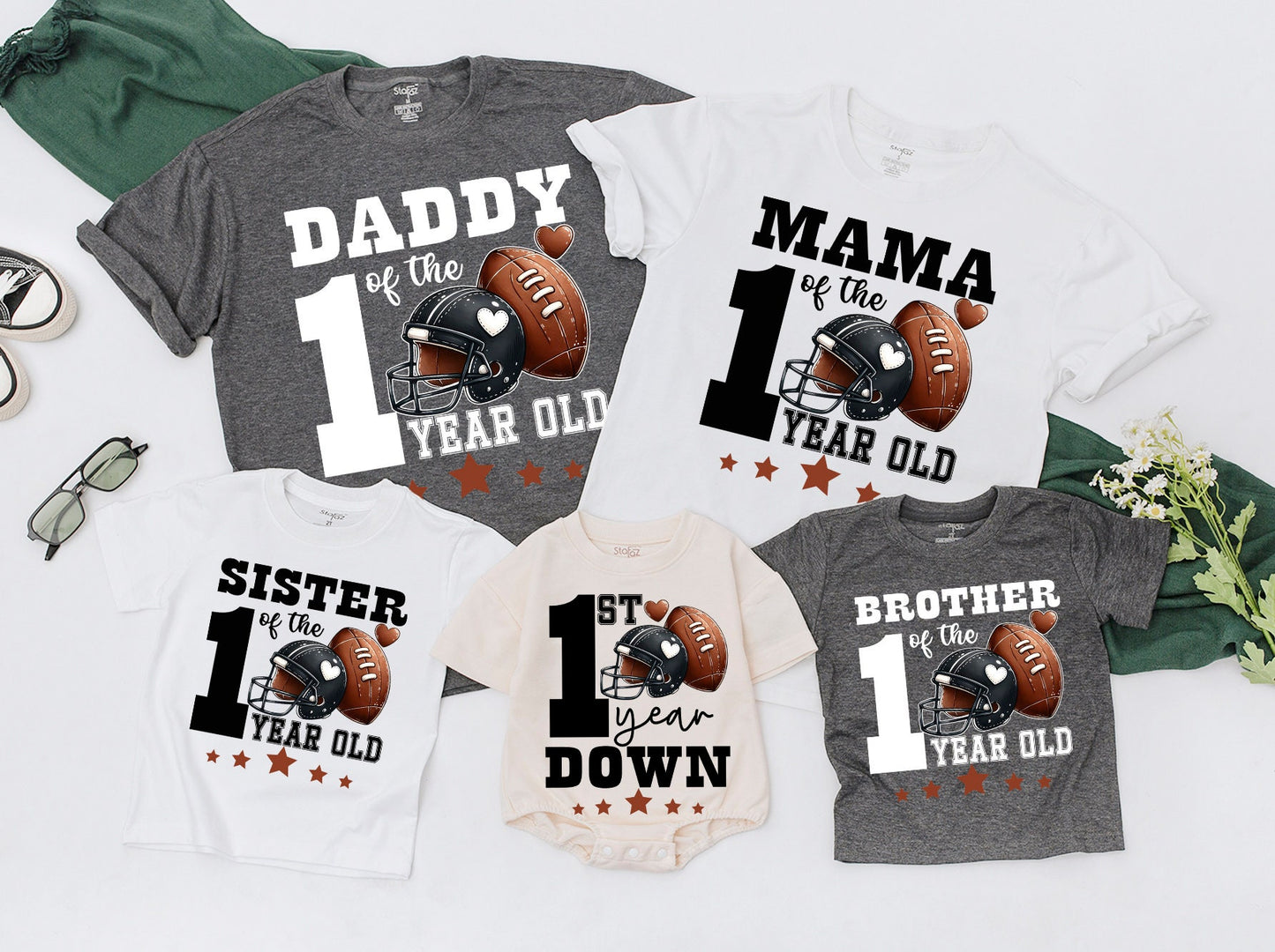 Football First Birthday Matching Family Shirts 1st Year Down Birthday Outfit 1st Down Football Celebration for Dad Mama Sister