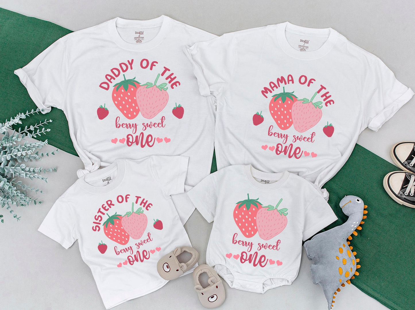Berry Sweet One Family Matching 1st Birthday Shirts Strawberry Outfit for Mama, Daddy, Sister Cute First Birthday Party Theme, 130-140 characters