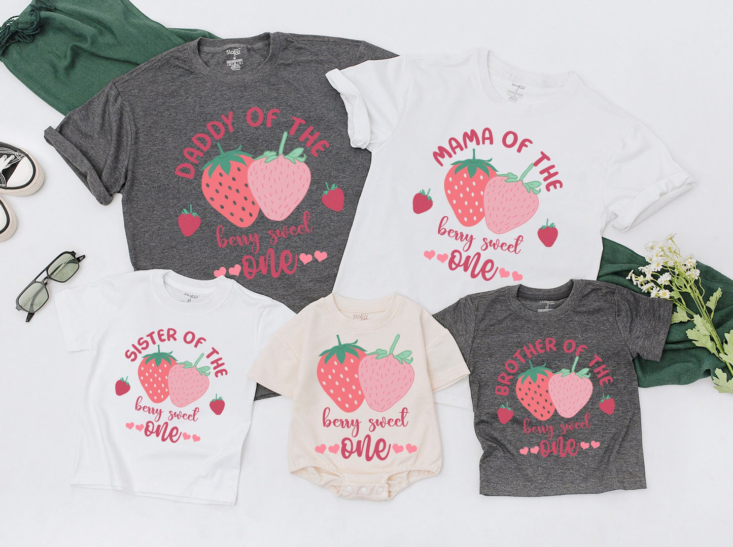 Berry Sweet One Family Matching 1st Birthday Shirts Strawberry Outfit for Mama, Daddy, Sister Cute First Birthday Party Theme, 130-140 characters