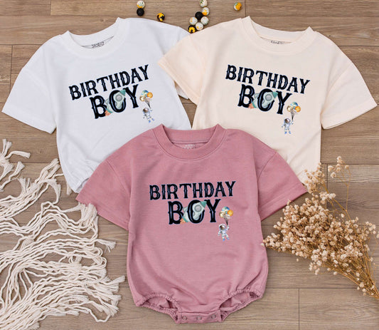 Galaxy Birthday Boy Bodysuit Rocket Ship Font Astronaut Planet Balloons Turquoise Red First Birthday Outfit Cute Baby Clothes